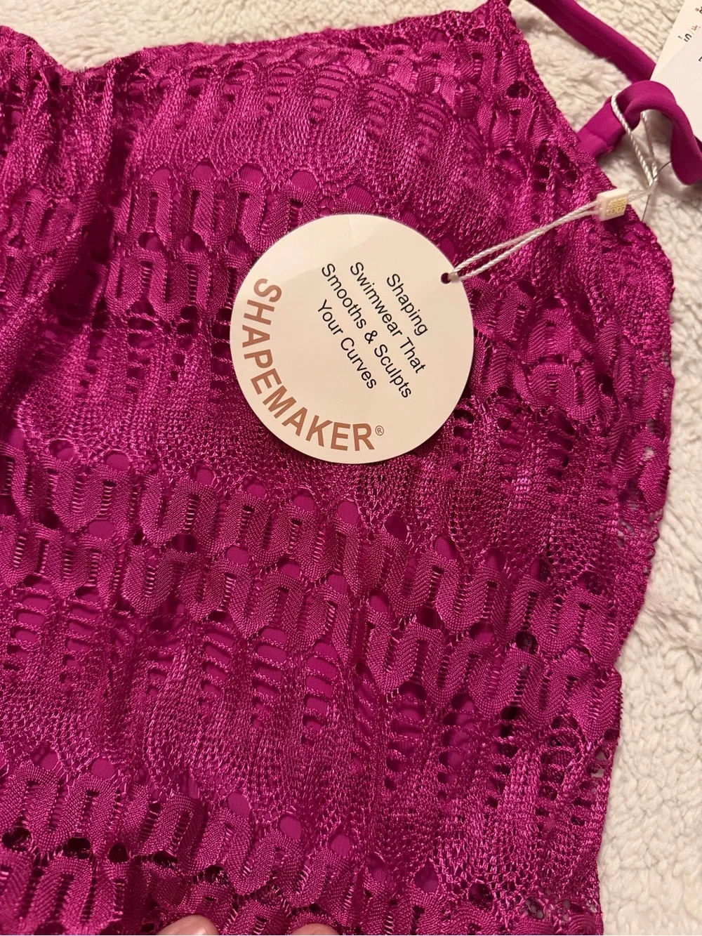 Magenta Crochet Overlay One-Piece Swimsuit - Picture 10 of 13